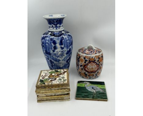 Ceramics to include eight 19thC pressed tiles possibly H. A. Ollivant, printed with studies of domestic British birds with fl