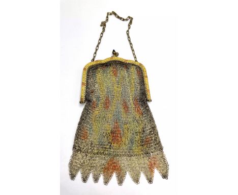 An early 20thC Art Deco multicoloured chain mail purse. 16cm x 8cm.