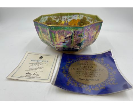 A Wedgwood Fairyland Lustre Octagonal Bowl 'Woodland Bridge' based on an original design by Daisy Makeig-Jones limited editio
