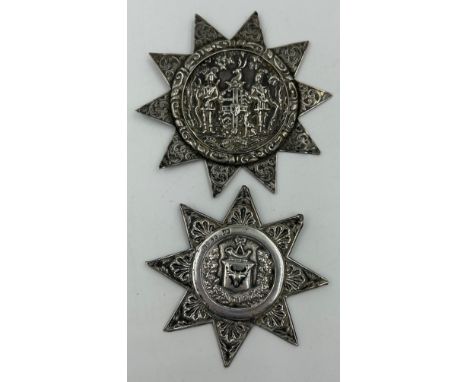 Two Victorian silver sash badges The Ancient Order of Foresters one marked Birmingham 1855 and the other F.J.H. Thomas with n