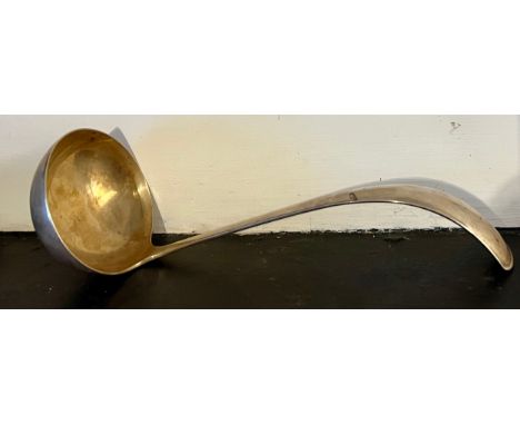 A 19thC Dutch silver ladle, initials to back. 28cm l. Weight 216gm.