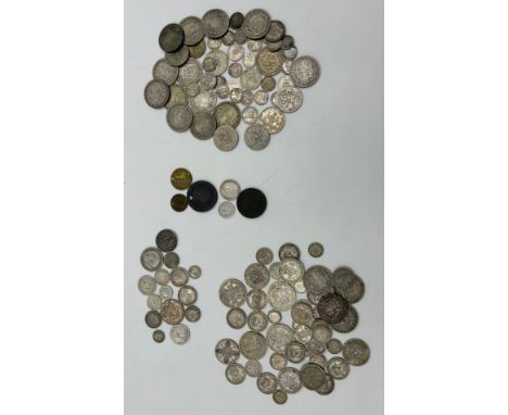 A collection of silver pre 1921 UK coinage, to include a Victorian Jubilee head shilling 1887, a George III sixpence 1817, a 