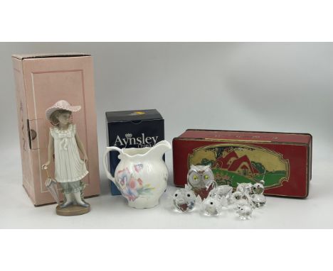 A miscellany of ceramics to include Nao figurine April Showers, Aynsley milk jug Little Sweetheart and 8 Swarovski animals 2 