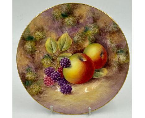 Royal Worcester apples and blackberries painted fruit plate signed J Smith, diameter 20.3cm.