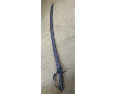 An early 18thC Naval Officers Hanger Sword with 66cm curved blade, ribbed grip, three bar brass guard and lions head pommel, 