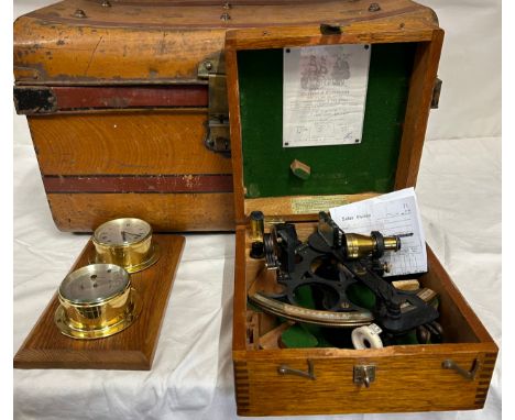 Henry Hughes &amp; Son Ltd cased sextant no 24733, in original fitted case with label to interior of lid dated 2/11/76, case 