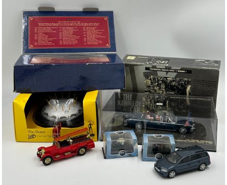 A boxed Corgi Century Tram 36712, a boxed Paul's Model Art Minichamps Presidential Parade Vehicle X-100 1961 Lincoln Continen