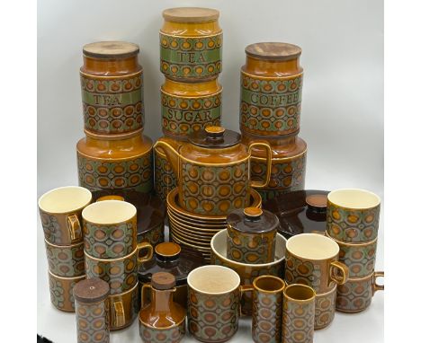 A large quantity of Hornsea Pottery 'Bronte' pattern to include large lidded containers (flour, biscuits, plain) 20cm, tea &a