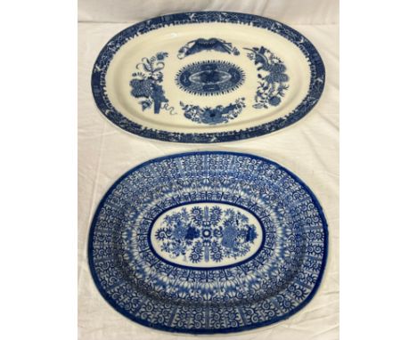 Two early 19th century blue and white transfer printed platters, c. 1800. To include a large oval Fitzhugh platter and a Mint