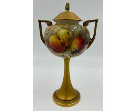 A Royal Worcester fruit painted vase and cover, dated 1921, decorated and signed by Ricketts with apples, cherries and blackc