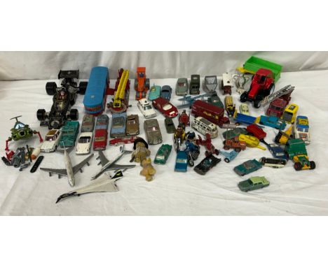 A collection of vintage die cast Corgi, Dinky, Matchbox and Lesney toys to include Dinky 351 U.F.O. Interceptor, Corgi John P