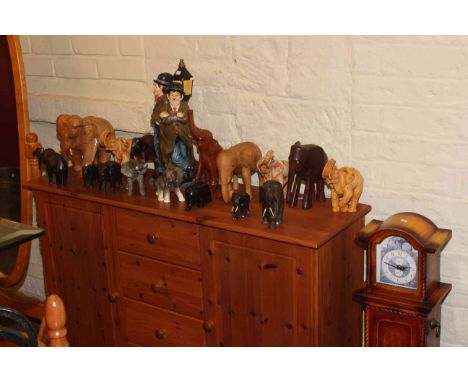 Longcase clock style CD cabinet, carved wood and other elephants, Laurel &amp; Hardy cabinet, etc