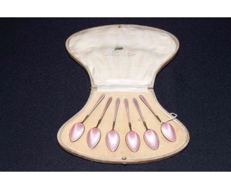 Case set enamel silver spoons, Edward, Glasgow