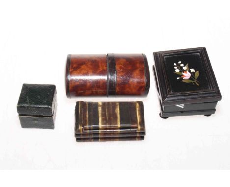 Pietra Dura box, inkwell and snuffs (4) 9cm to 4cm