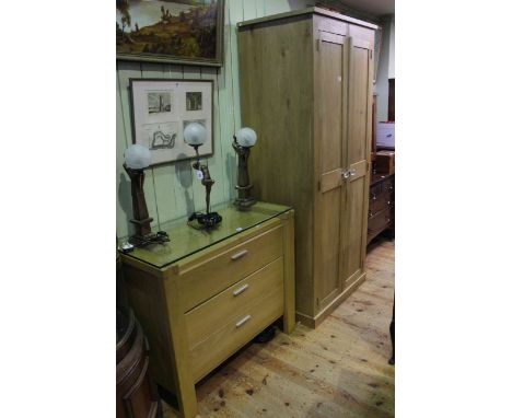 Light oak double door wardrobe and similar three drawer chest