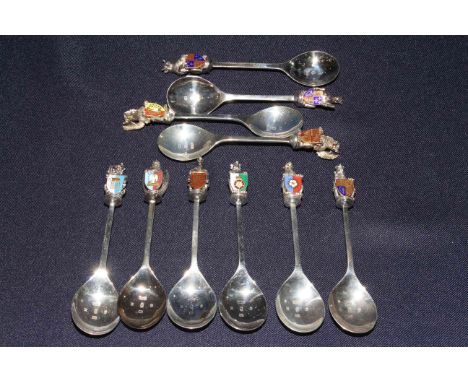 Ten Coat of Arms silver spoons, T K &amp; S, Birmingham 1977, commemorating silver jubilees