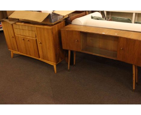 Vintage Nathan four door sideboard, similar side cabinet and Deco style tinted glass wall mirror (3)