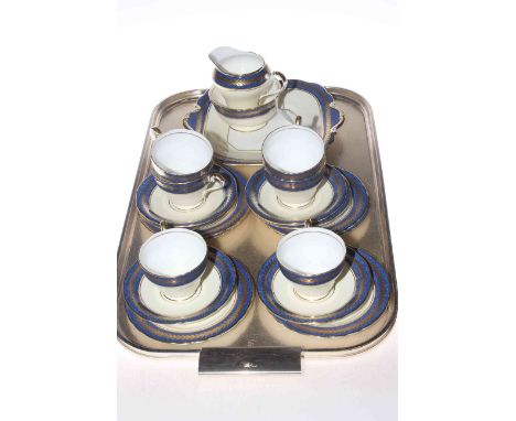 Aynsley twenty one piece Blue Marble and Laurel Wreath tea service painted no. 1846