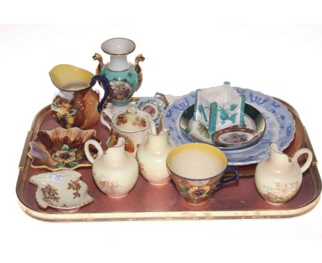 Three small Royal Worcester flat back jugs, Worcester dish, decorative plates and china