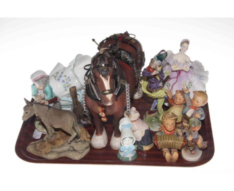 Royal Doulton 'The Ballerina', Beswick Ch. Burnham Beauty, Teriotdale Donkey, Two Hummel figures, Royal Worcester 'Old Woman'