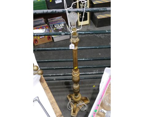 Gold painted ornate wooden floor standing lamp base, 120 cm high 