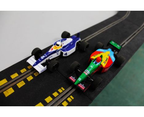 Box of Scalextric Formula One Superscale with cars, track and accessories 