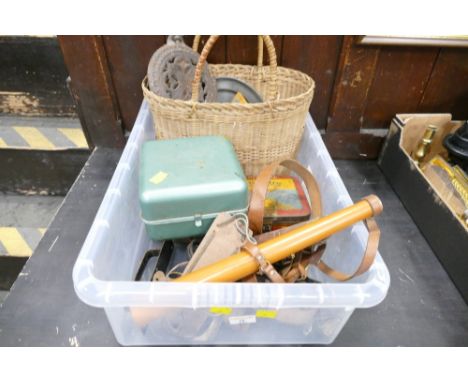 Box of Optimus No 111 camping stove, boxed original Primus camping stove, coffee grinder, metalware, door furniture, etc 