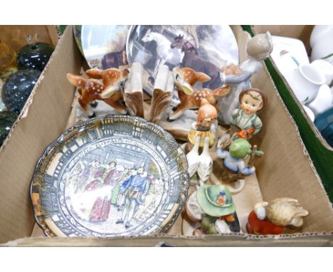 Collectors' plates (horses), Bambi style bookends, Queen Elizabeth bowl, Hummel figures, etc 
