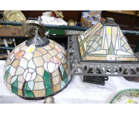 Tiffany style lamp and Tiffany style ceiling hung light shade 