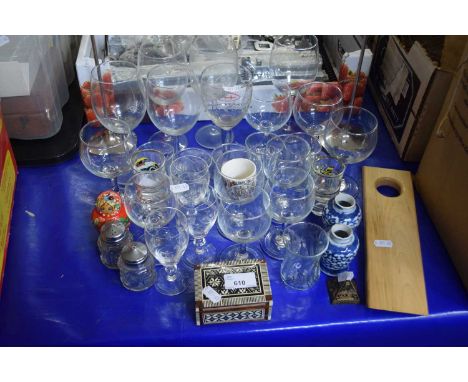 Mixed Lot: Assorted glass ware, two candlesticks, trinket box etc