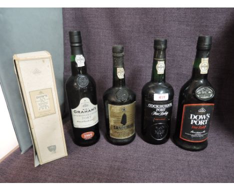 Five bottles of vintage Port, Grahams Late Bottled Vintage 1989, 20% vol 75cl, Sandeman Original Rich Ruby Porto, 19% vol, 75