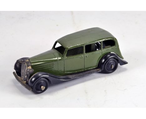 Dinky Toys No.30d Vauxhall. Dark olive green body, black chassis and ridged hubs. Fine example. E/NM.