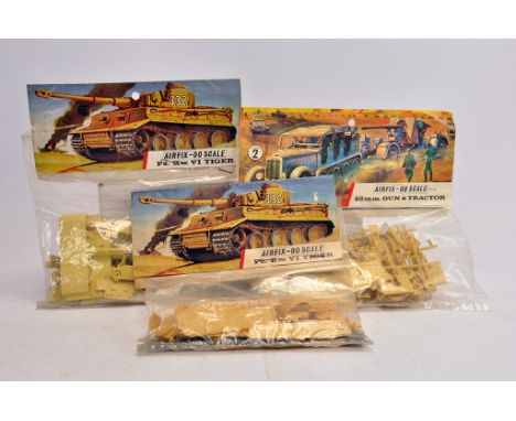 Airfix Military Vehicles Series 2, Type 3 Bagged Kits; VI Tiger x 2 and 80mm  Gun and Tractor. (3)