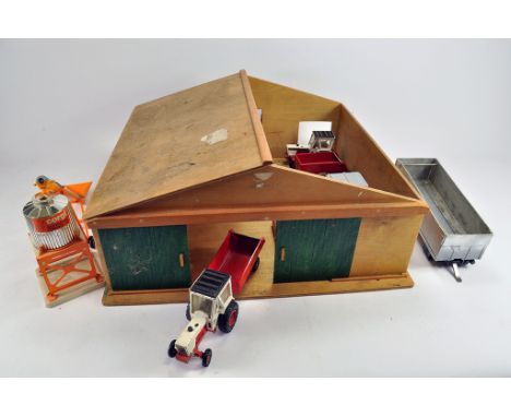 Scratch built 1/32 Wooden Farm shed plus various models, Corgi David Brown Tractor x 2 and others.