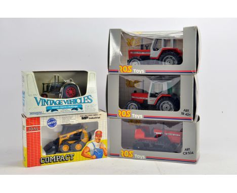 Trio of ROS Boxed Tractor models including Massey Ferguson issues plus two others. M in Boxes. (5)