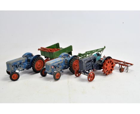 Britains Tractor Group including Fordson Major x 3 with various implements. Generally F. (6)
