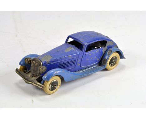 Dinky Toys No.24e Pre-war Streamlined Saloon. Two tone Mid body, Light blue chassis, smooth hubs, dunlop imprinted white tyre