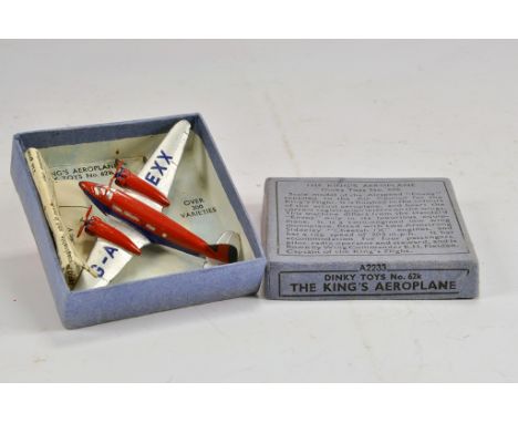 Dinky Toys No.62k The Kings Aeroplane. Pre-war example with silver wings, red/blue fuselage and engine covers, with Reg G-AEX