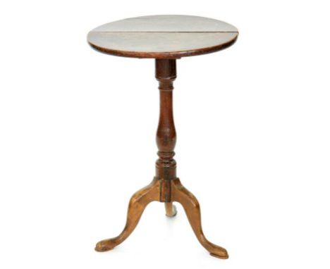 A GEORGE III OAK TRIPOD TABLE, WITH LATER LEGS, 68CM H, 45CM D