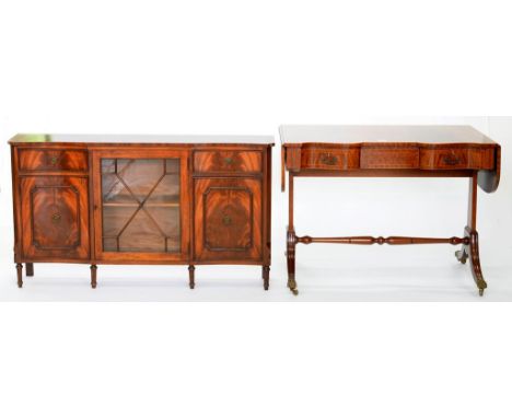 AN INLAID WALNUT SOFA TABLE AND SIDE CABINET