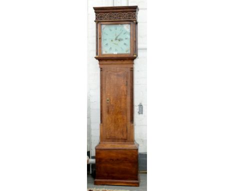 A VICTORIAN OAK AND MAHOGANY EIGHT DAY LONGCASE CLOCK, THE PAINTED DIAL INSCRIBED BROWNBILL AND SON LEEDS, 203CM H