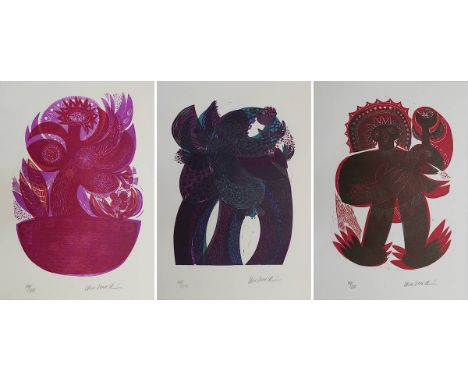 Hertenstein Axel (geb. 1937) u. Beck Herman R., Mappe Bild u. Text, Harlekin-Presse o.J., mit 9 von 10 Farblinolschnitten von