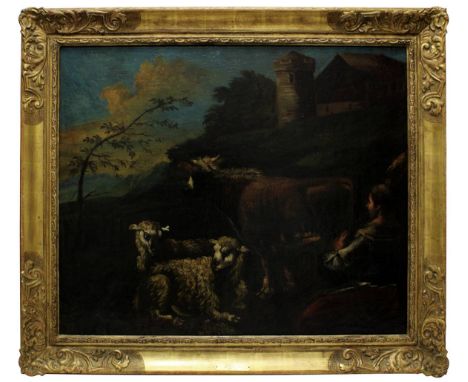 Roos, Philipp Peter gen. Rosa da Tivoli (Frankfurt a. M. 1655 - 1706 Tivoli/Italien), attr., Landschaft mit Hirtin u. Weidevi