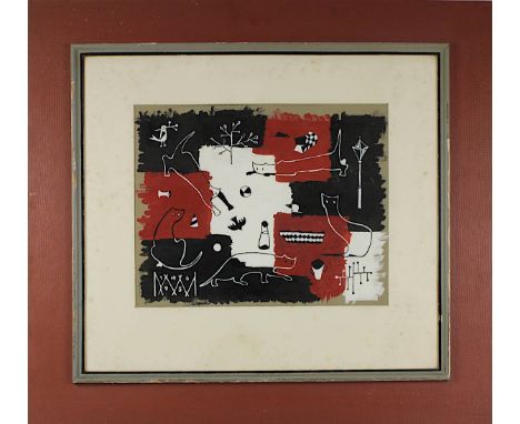 Monogrammist H.R., M. 20. Jh., Katzen, Darstellung im typischen Stil der 50er Jahre, Gouache, links unt. monogr. u. dat. 1956