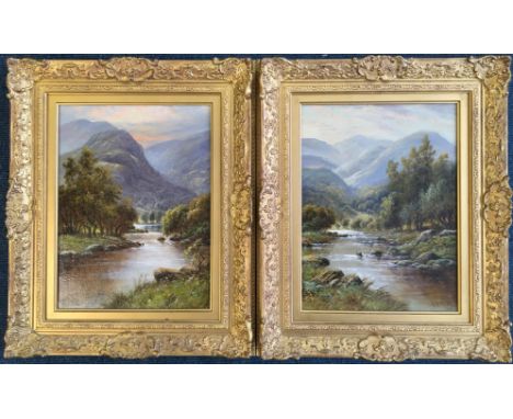 H. K. FOSTER. Framed, signed, two oil on canvas, river scenes with mountains to background, both 39.5cm x 29.5cm. IMPORTANT: 