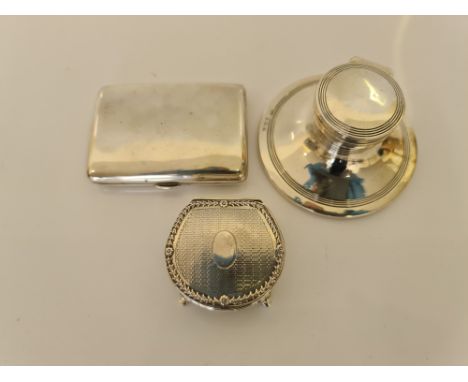A selection of hallmarked silver to include an ink well, cigarette case, trinket box, approx. total weight 365gms. IMPORTANT: