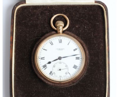 A 9ct yellow gold J.W.Benson pocket watch, the white enamel dial having hourly Roman numerals with subsidiary dial, hallmarke