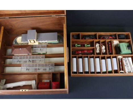Collection of HO gauge model railway beautifully contained within a custom wooden case, includes 2 x Fleischmann locomotives 