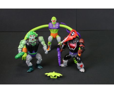 He Man Masters Of The Universe - Three Rare Mattel figures to include Mosquitor, Snake Face &amp; Sssqueeze complete with acc