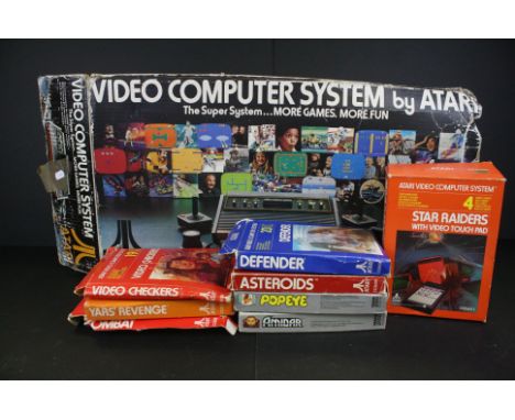 Retro Gaming - Boxed Atari games console with original controllers &amp; 8 x boxed games to include Defender, Yars' Revenge, 
